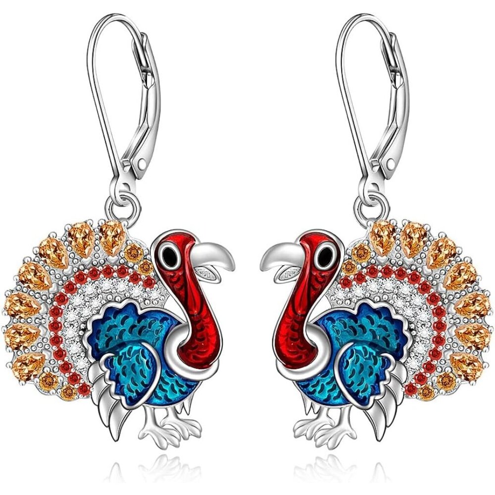 Christmas Sterling Silver Style Turkey Earrings Women's Dangle Jewelry